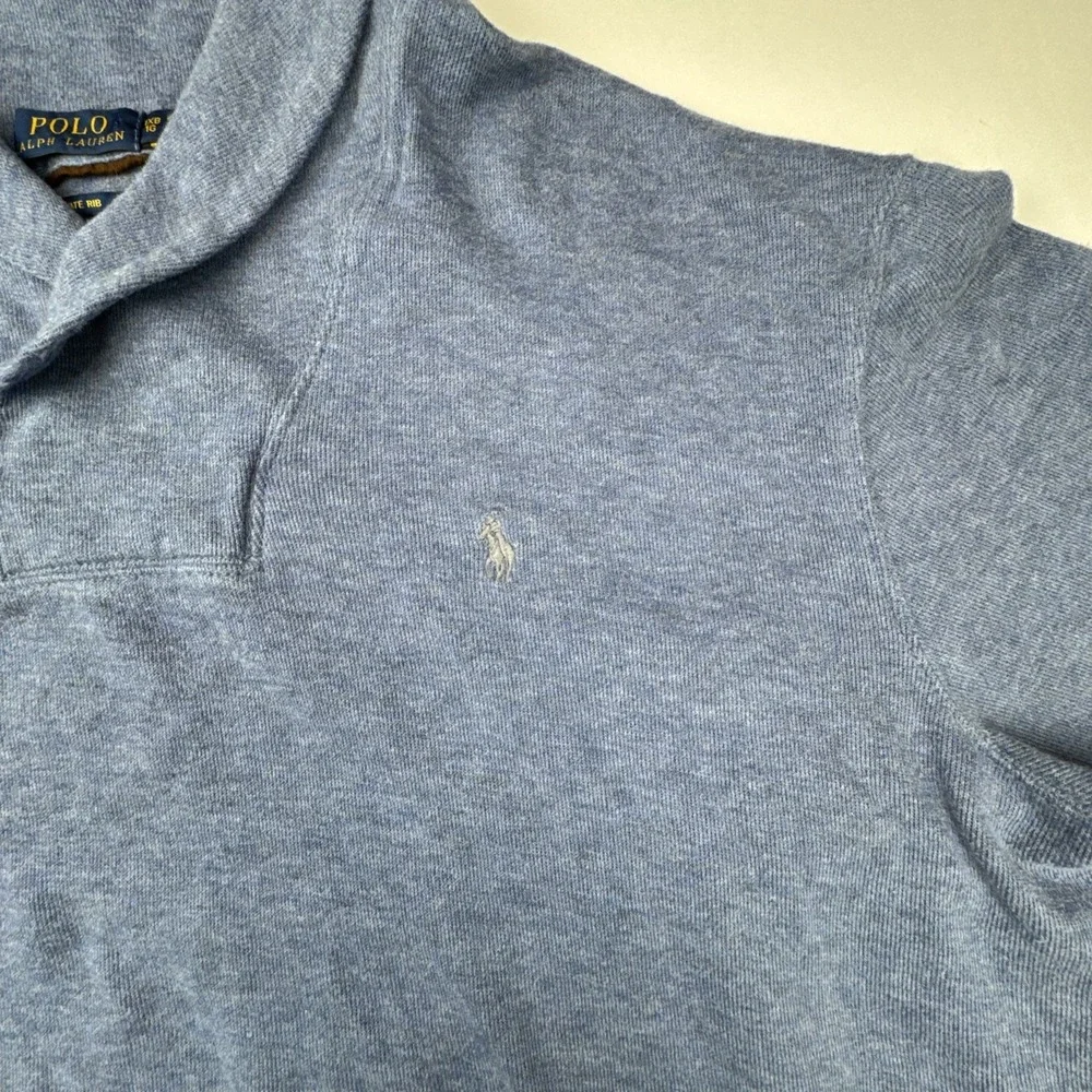 Polo Ralph Lauren Mens Pullover‎ 1XB Blue Cotton Estate Rib Shawl Collar Sweater